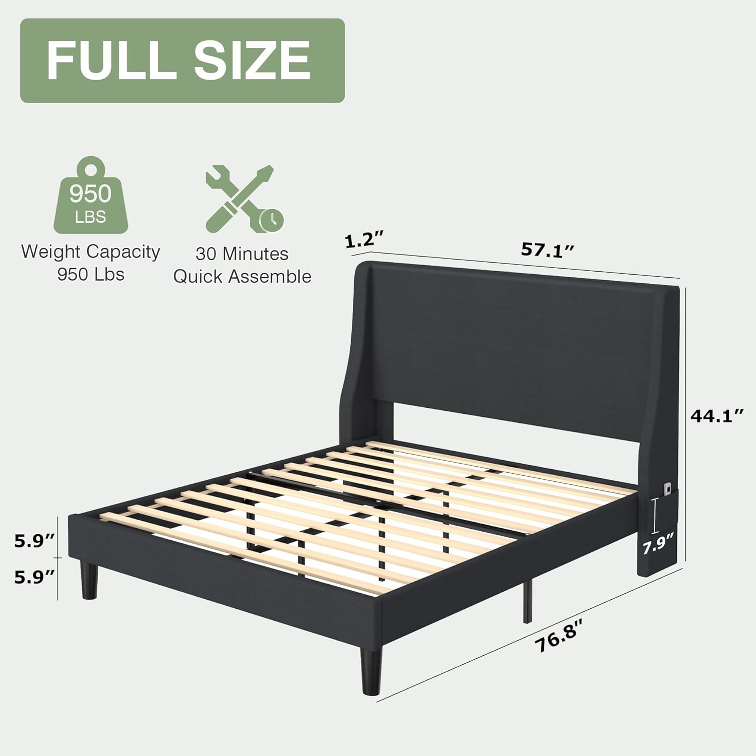 VECELO Bed Frame with Upholstered Wingback Headboard - VECELO