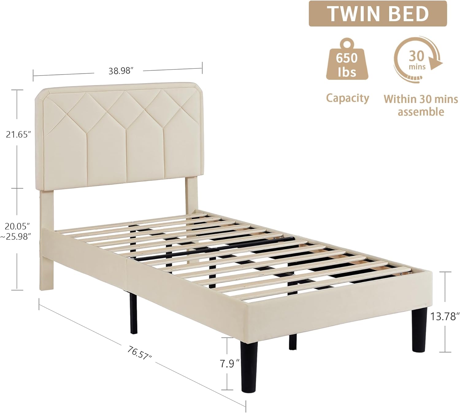 VECELO Premium Leather Upholstered Platform Bed Frame - VECELO