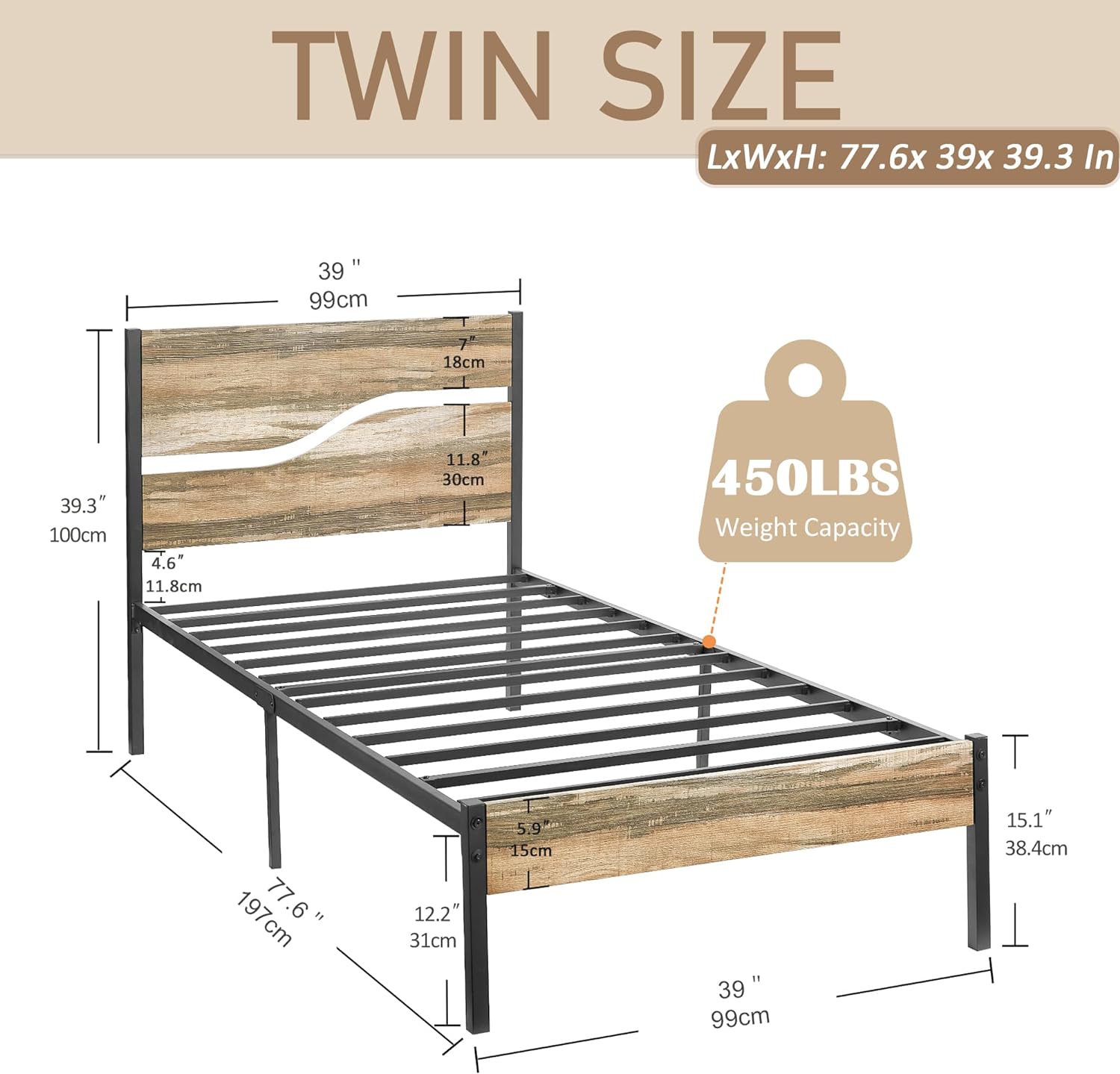 VECELO Platform Bed Frame/Mattress Foundation with Rustic Vintage Wood Headboard - VECELO