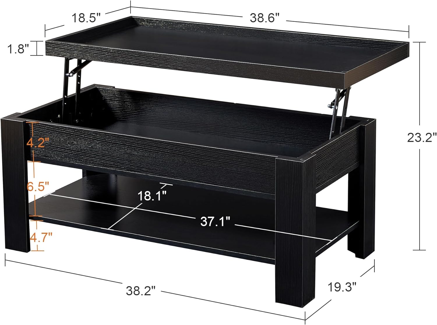 VECELO Lift Top Coffee Table with Storage Shelf - VECELO