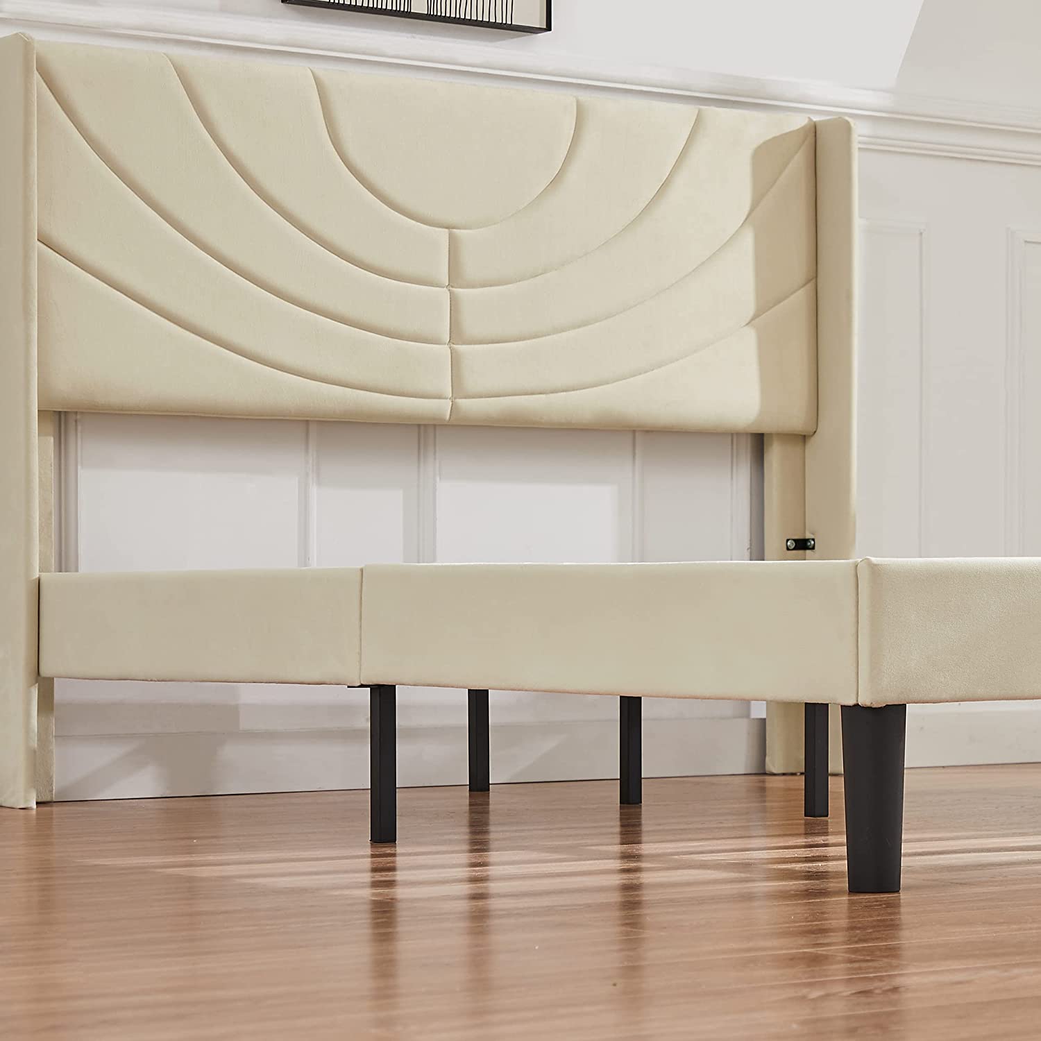 VECELO Upholstered Platform Bed Frame with Adjustable Fabric Headboard - VECELO