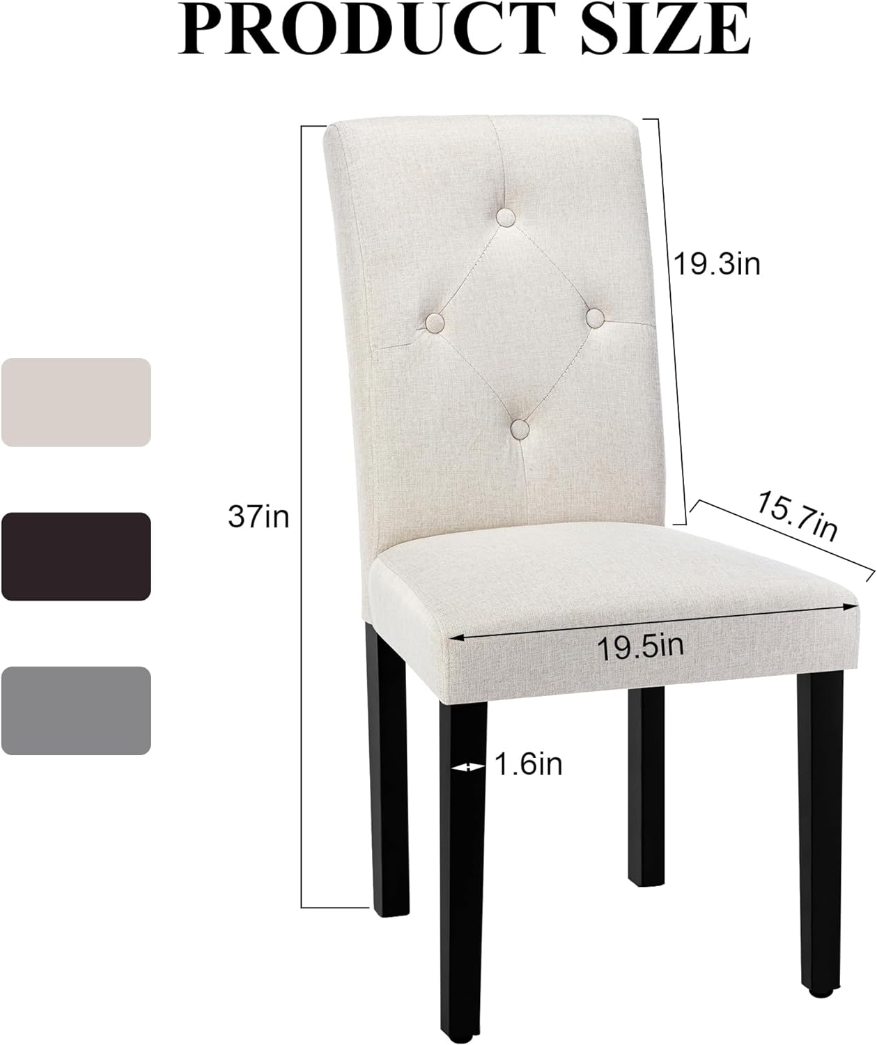VECELO Upholstered Dining Set of 2 Modern Fabric Dinning Chair with Solid Wood Legs and High Back - VECELO