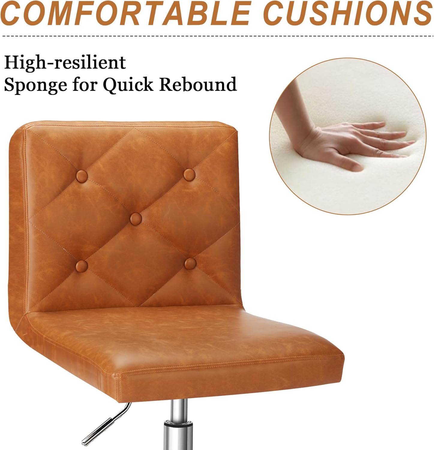 VECELO PU Leather Mid-Back Armless Desk Chair Adjustable Height 360° Rolling Swivel - VECELO