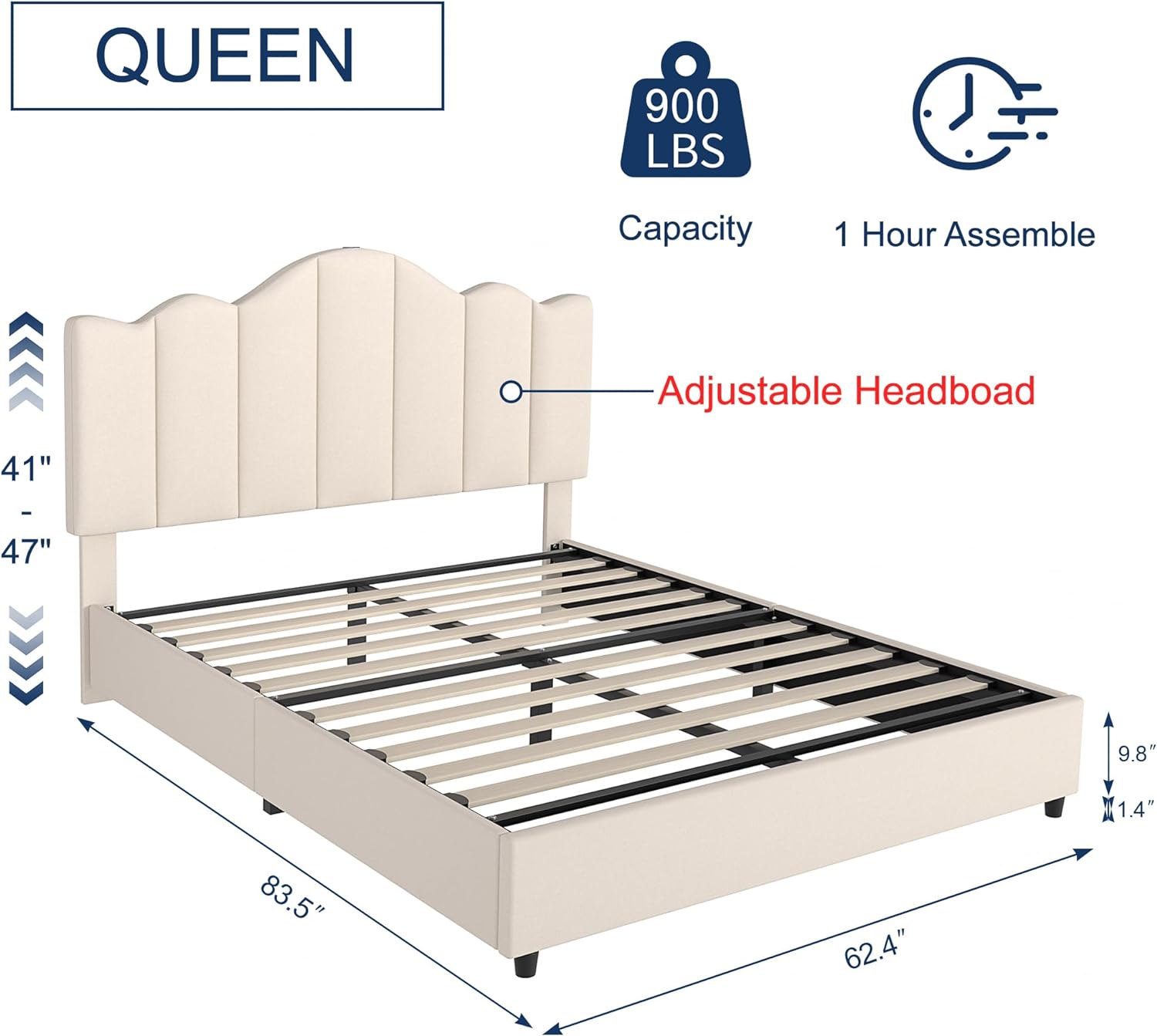 VECELO Upholstered Platform Bed Frame with Type-C & USB Charging Stations - VECELO
