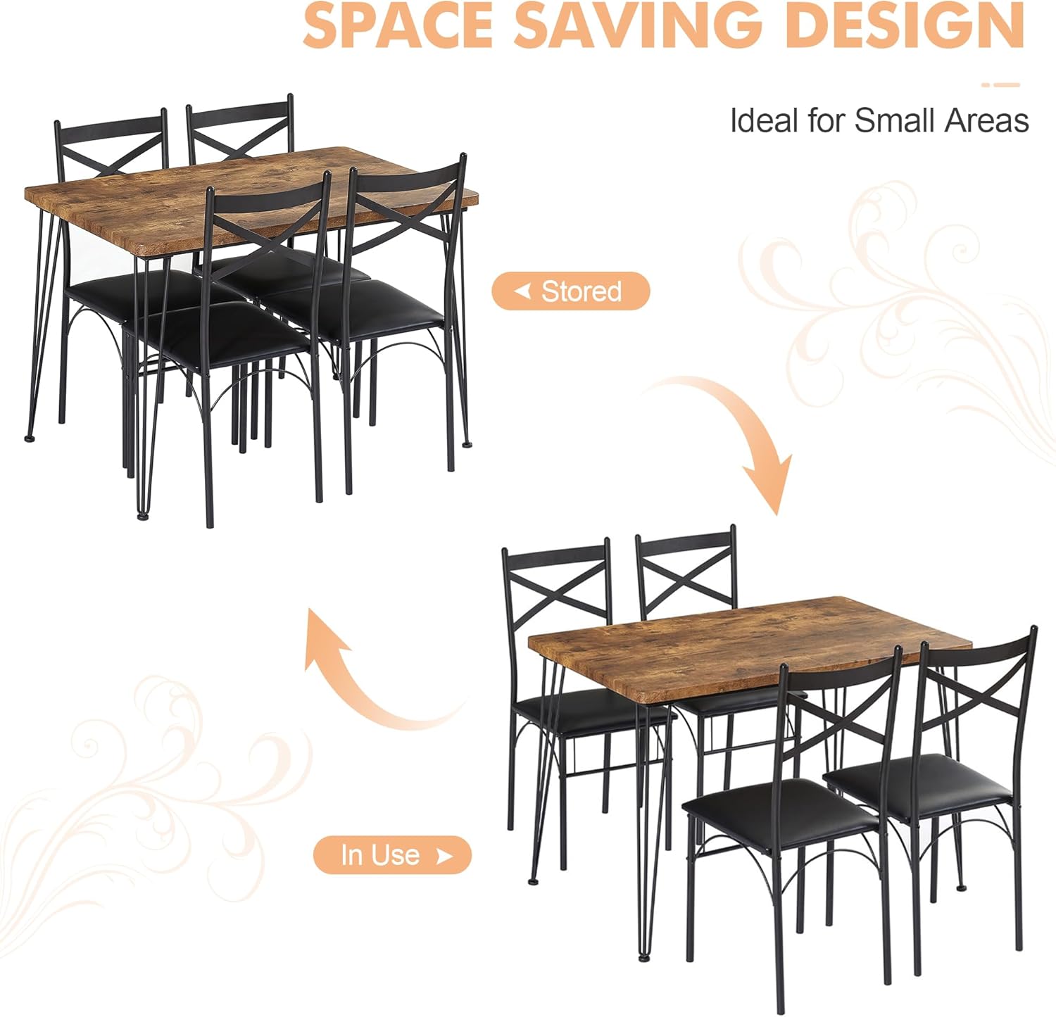VECELO 5-Piece Modern Rectangular Dining Table Set - VECELO