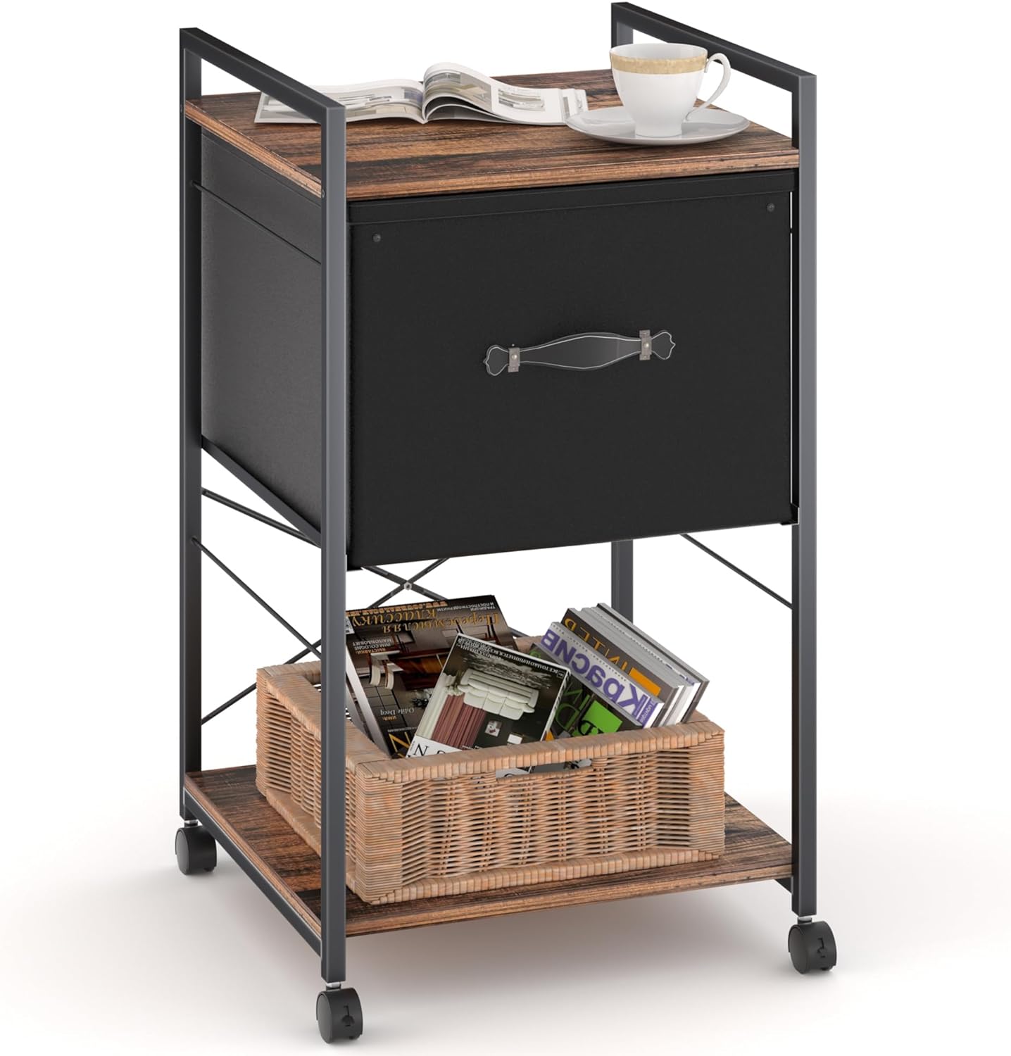 VECELO Mobile Vertical Filing Cabinet, Rolling Printer Shelf with Handle - VECELO