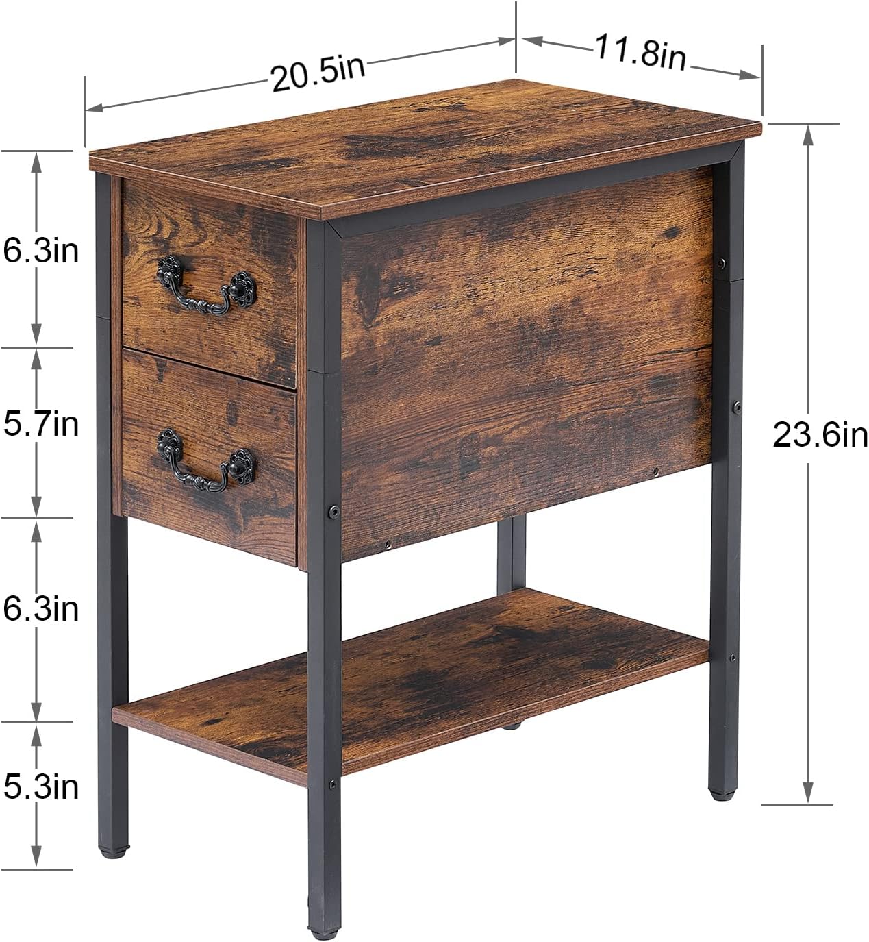 VECELO End Tables,Narrow Nightstands with Charging Station & USB Ports &Drawers - VECELO
