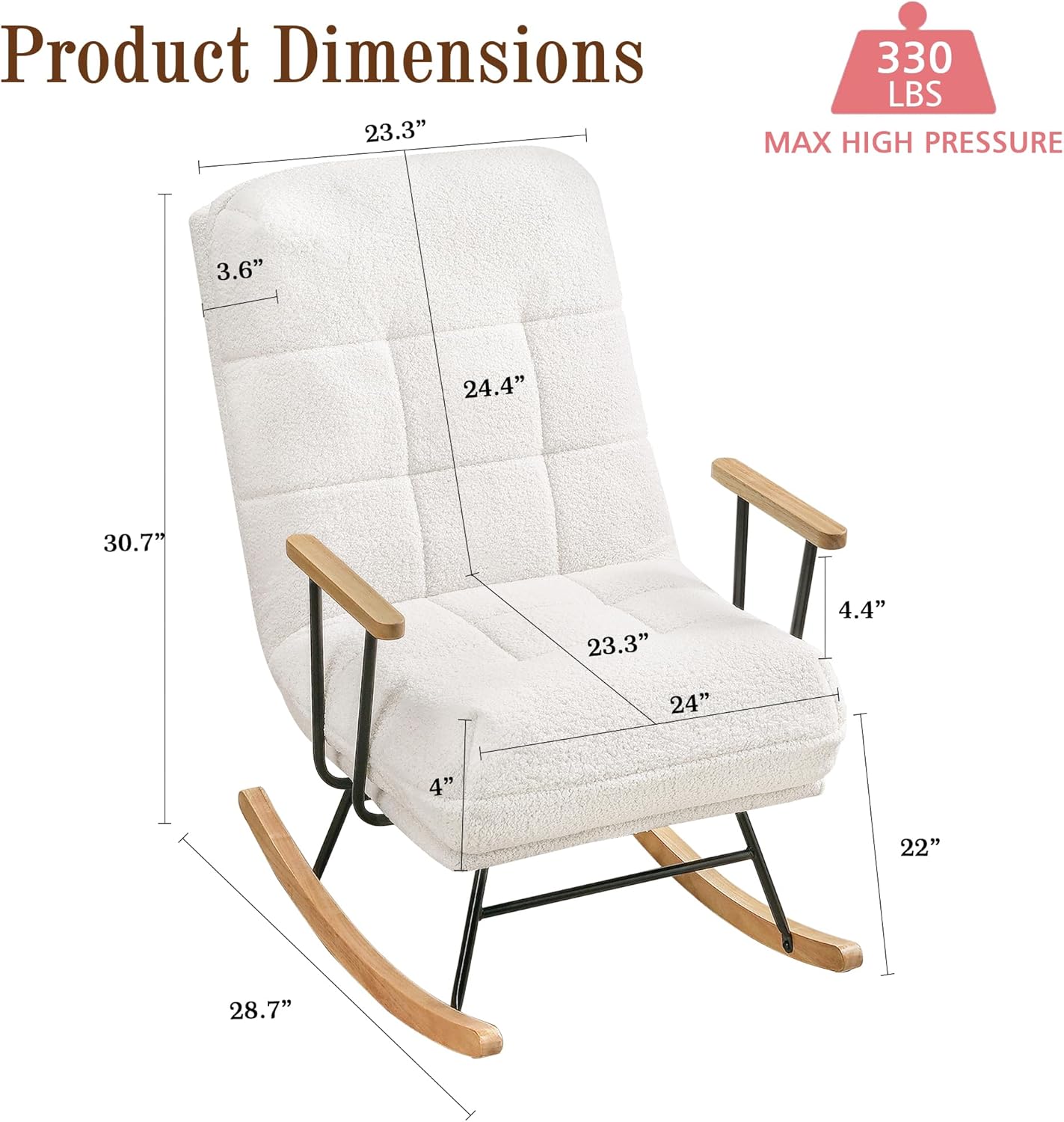 VECELO Rocking Chair Nursery Teddy Fabric Modern Upholstered Glider Rocker with High Backrest for Living Room - VECELO