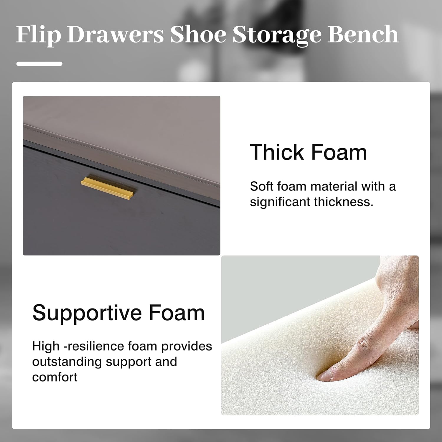 VECELO Shoe Storage Bench with Flip Drawers Entryway Cabinet with Removable Seat Cushion - VECELO