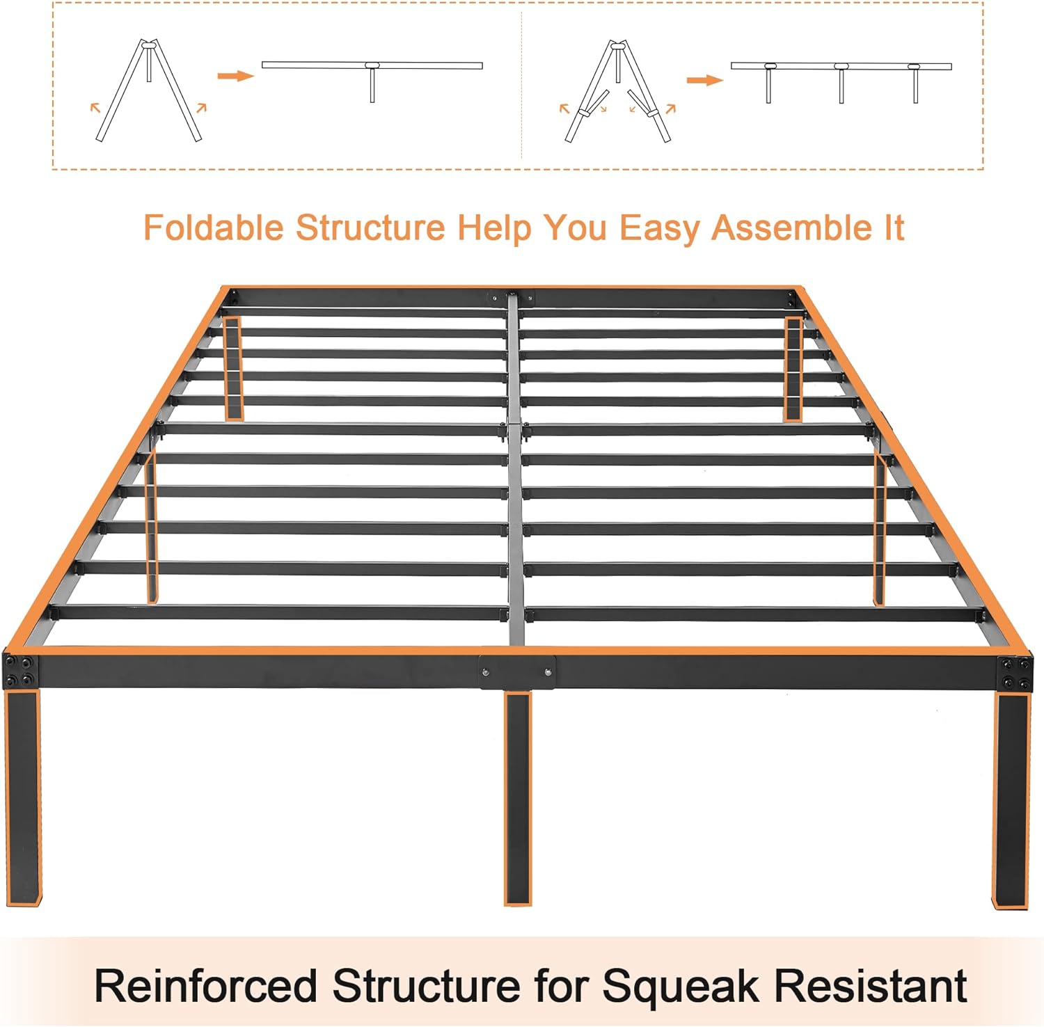 VECELO Metal Platform Bed Frame Heavy Duty Steel Slat, No Box Spring Needed - VECELO