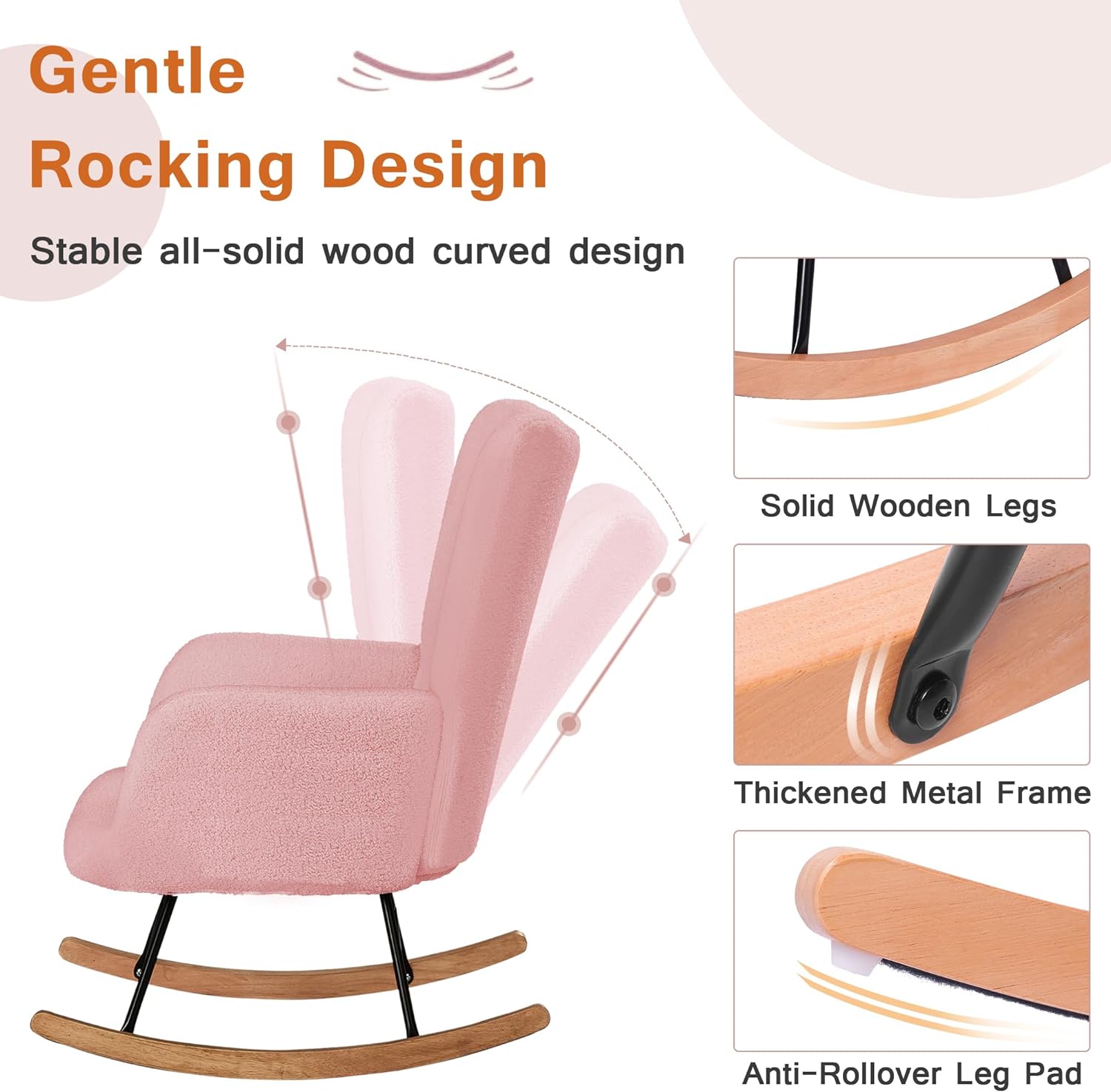 VECELO Rocking Chair, Modern Upholstered Teddy Fabric Nursery Glider - VECELO