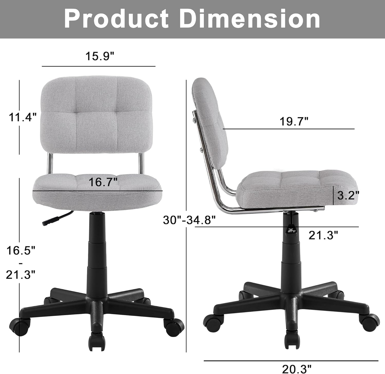 VECELO Modern Armless Home Office Desk Chair for Make Up/Bed Room/Small Space - VECELO