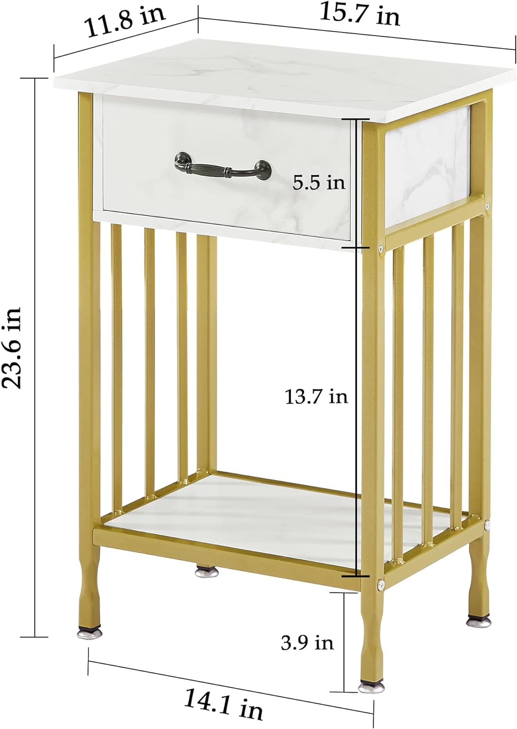 VECELO Industrial End Table,Nightstand with Drawer and Storage Shelf - VECELO