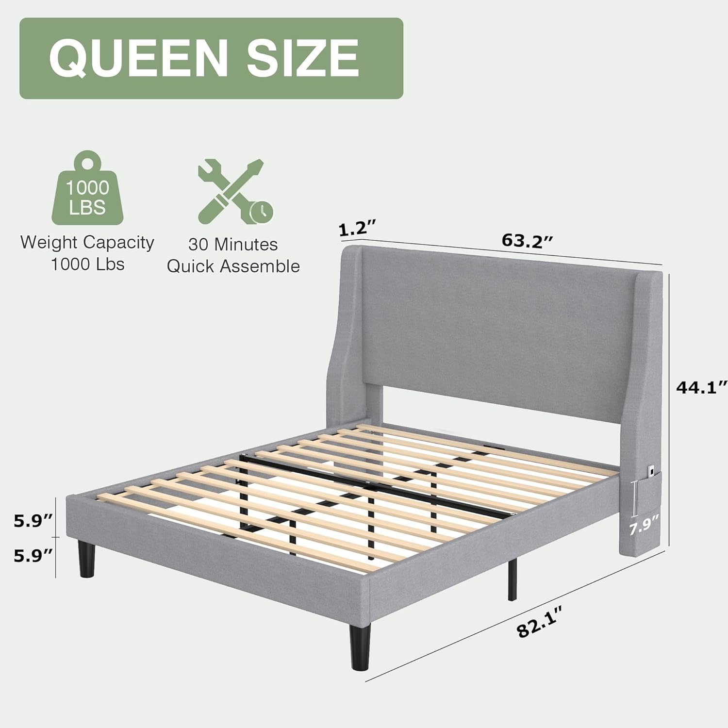 VECELO Bed Frame with Upholstered Wingback Headboard - VECELO
