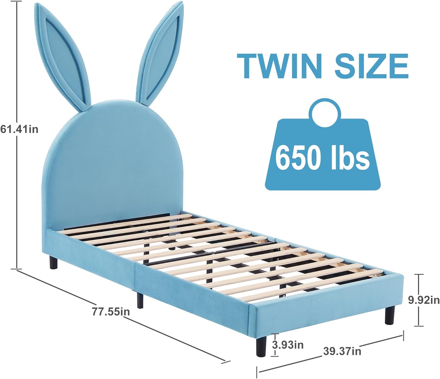 VECELO Kids Twin Bed Frame with Upholstered Headboard - VECELO