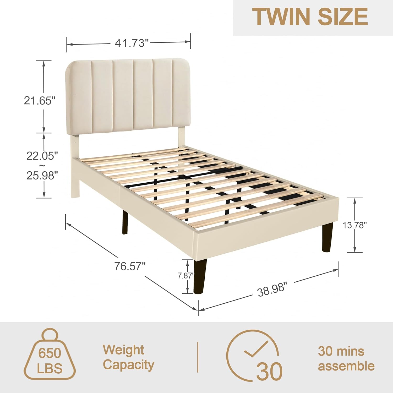 VECELO Upholstered Platform bedframe with Adjustable Headboard - VECELO