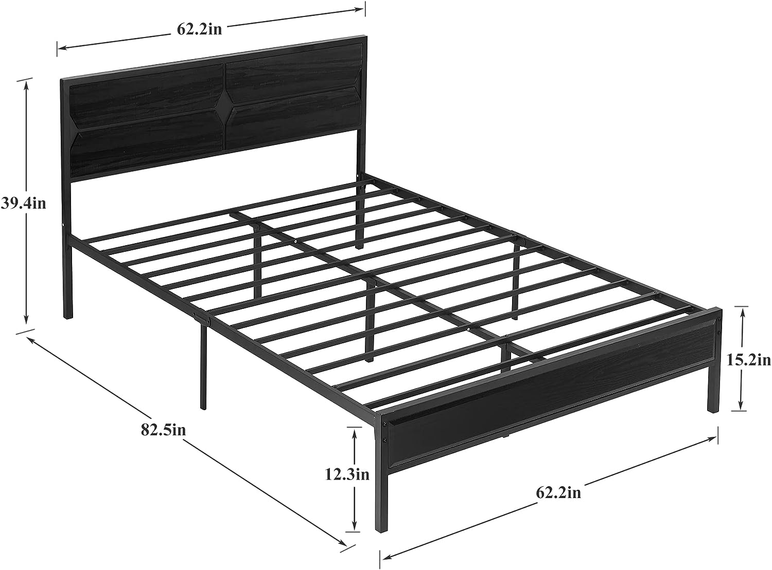 VECELO Metal Bed Frame Platform with Wooden Headboard&Footboard Mattress Foundation - VECELO