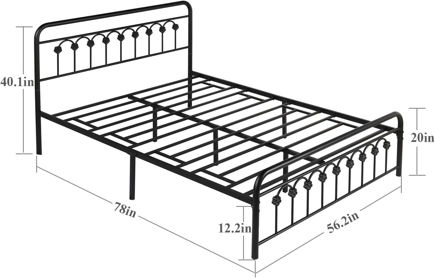 VECELO Metal Bed Frame/Mattress Foundation with Vintage Flower Headboard & Footboard - VECELO
