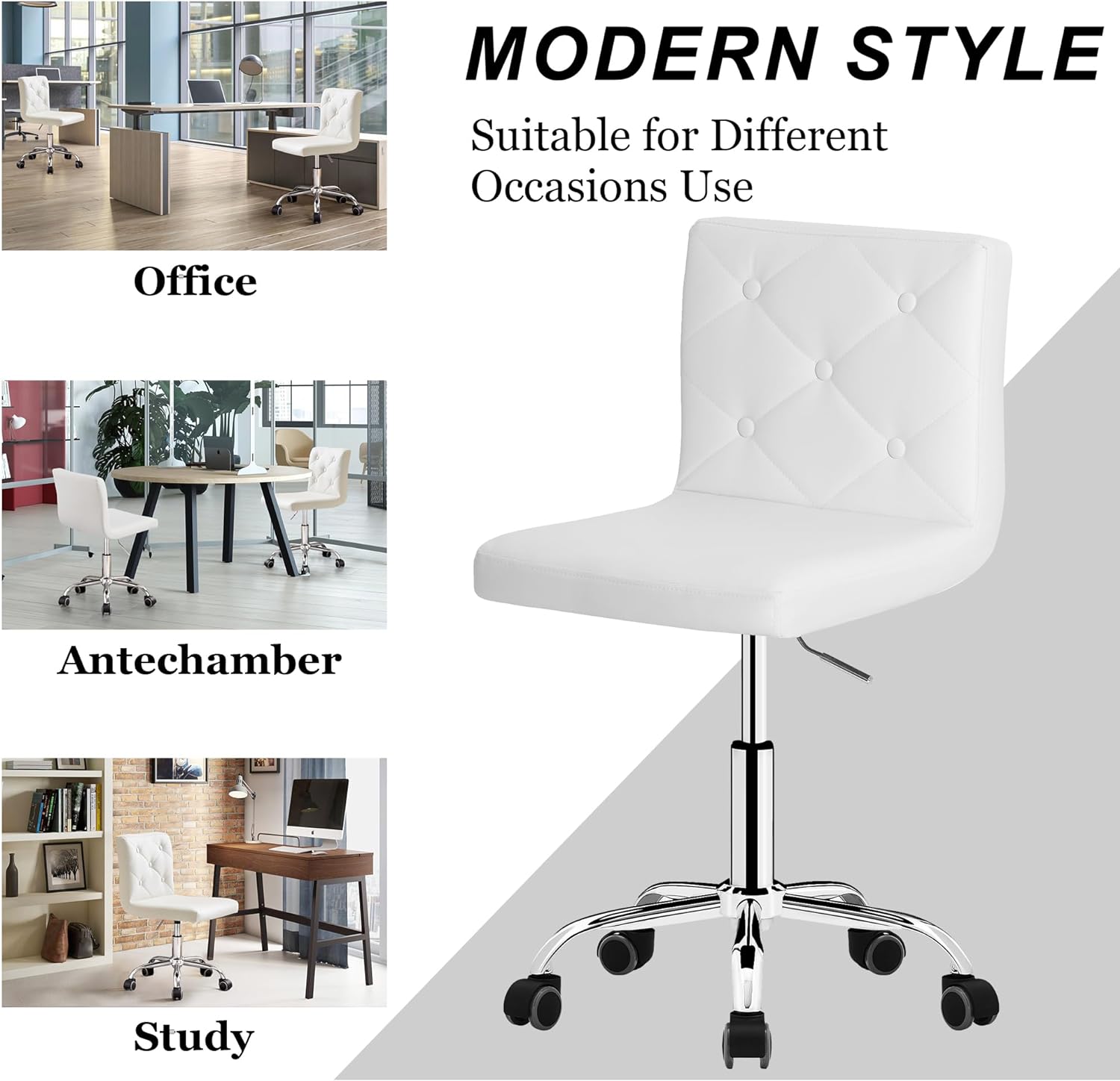 VECELO PU Leather Mid-Back Armless Desk Chair Adjustable Height 360° Rolling Swivel - VECELO