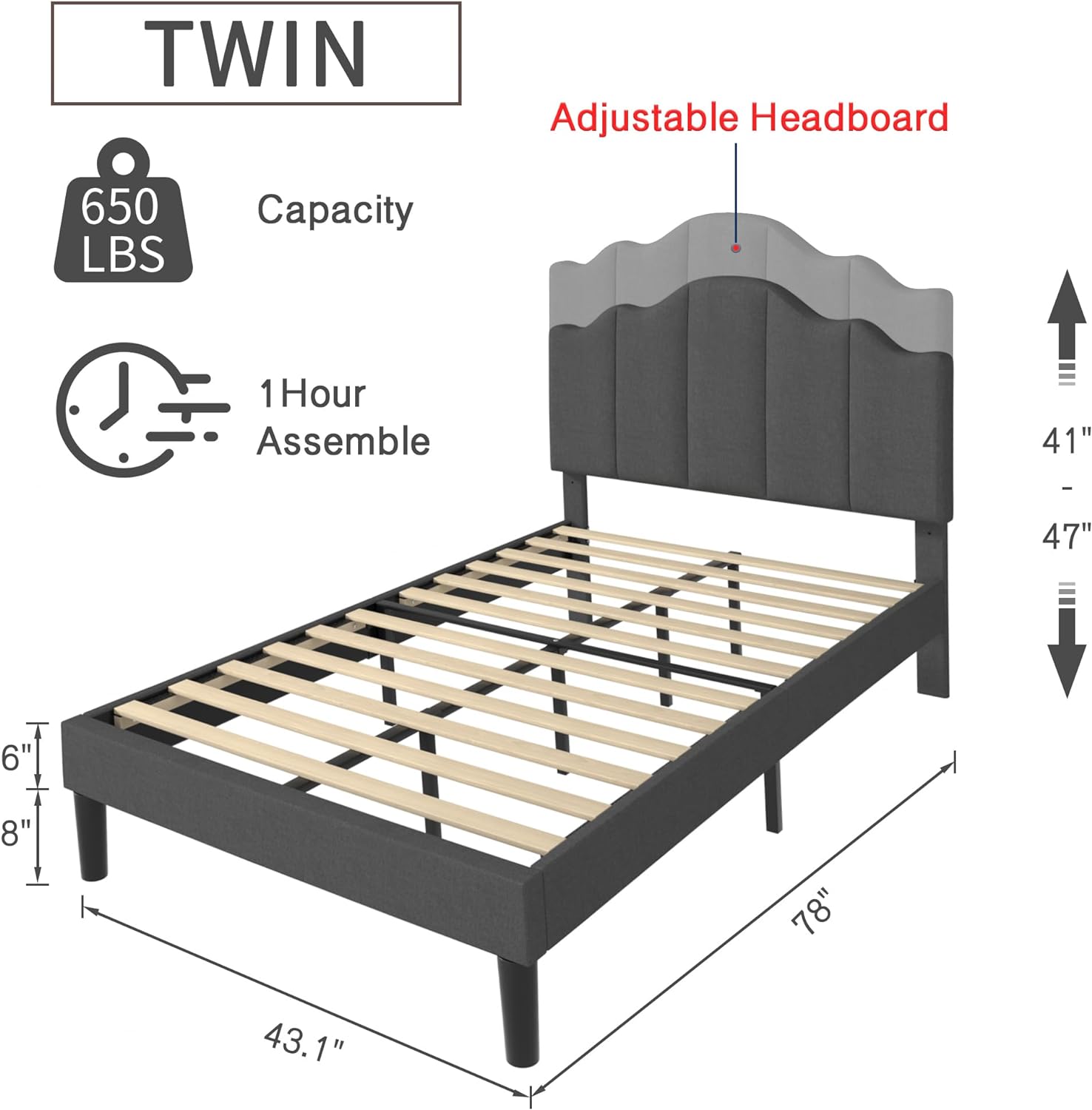 VECELO Upholstered Platform Bed,Mattress Foundation with Headboard - VECELO