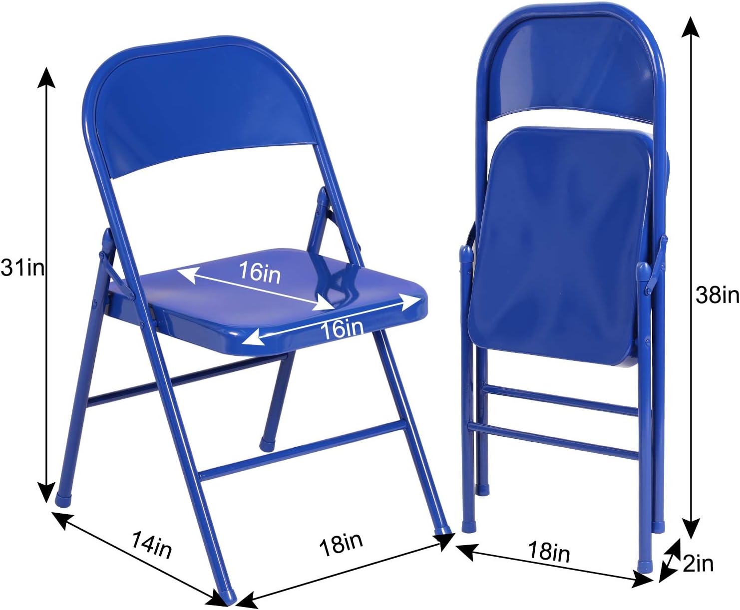 VECELO Metal Frame Steel Folding Mounted Chairs with Triple Braced & Double Hinged Back Set of 4 - VECELO