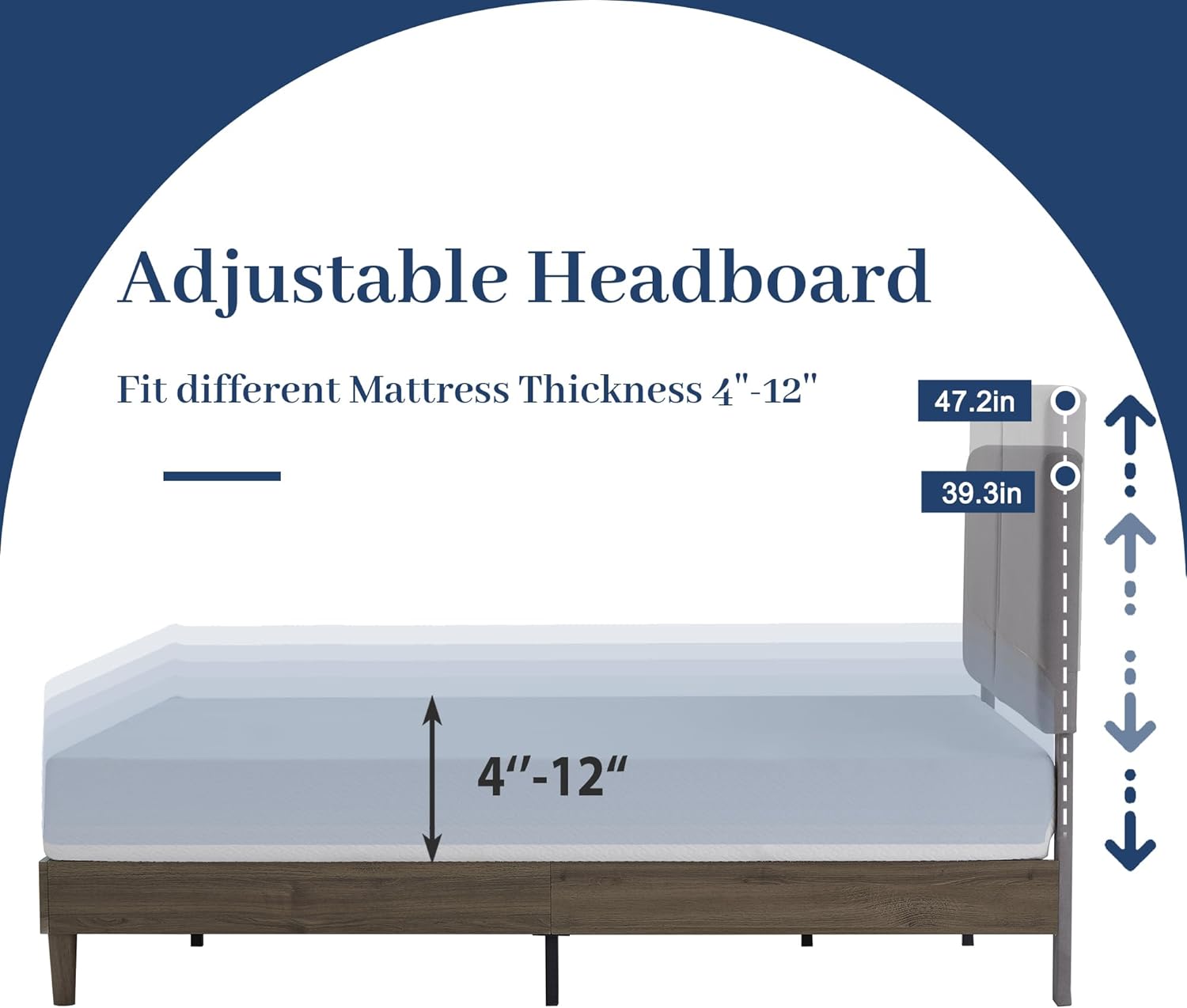 VECELO Upholstered Platform Bed Frame with Height-Adjustable Cotton and Linen Headboard - VECELO