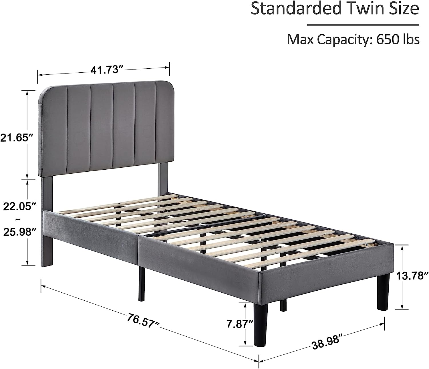 VECELO Upholstered Platform bedframe with Adjustable Headboard - VECELO