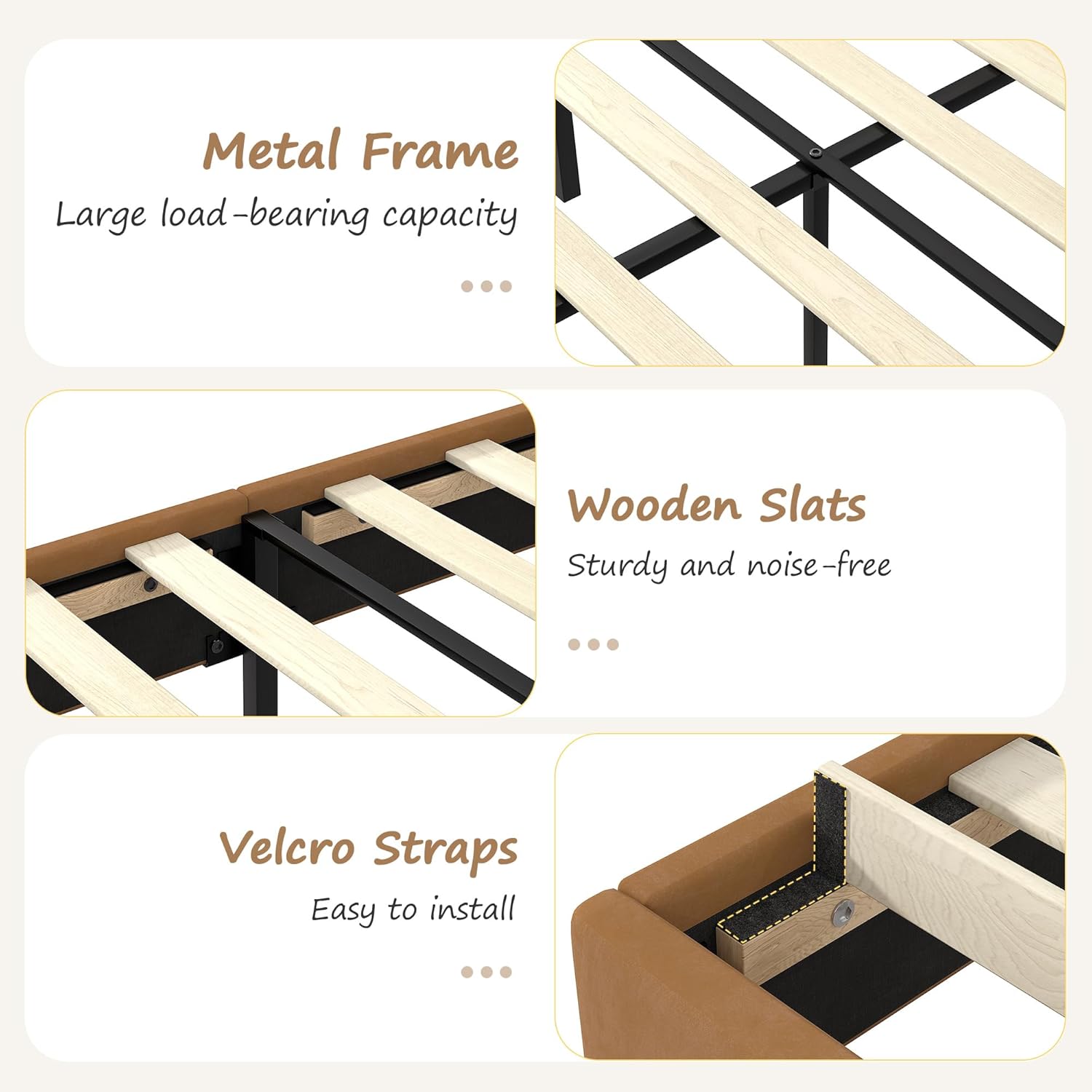 VECELO Twin Size Bed Frame with LED Light, Upholstered Platform Bedframe with Bear Adjustable Headboard - VECELO