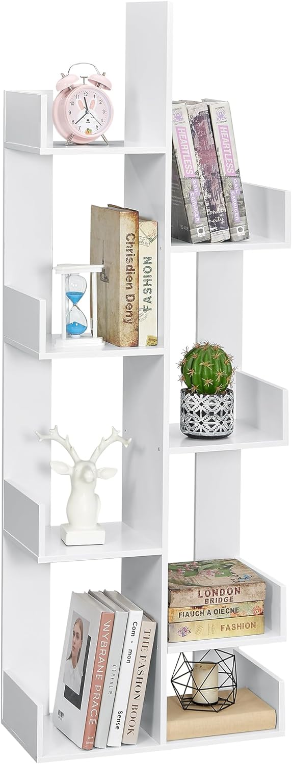 VECELO Tree Bookshelf, Geometric 8 Shelf Tree Bookcase Wood Bookshelves Display - VECELO