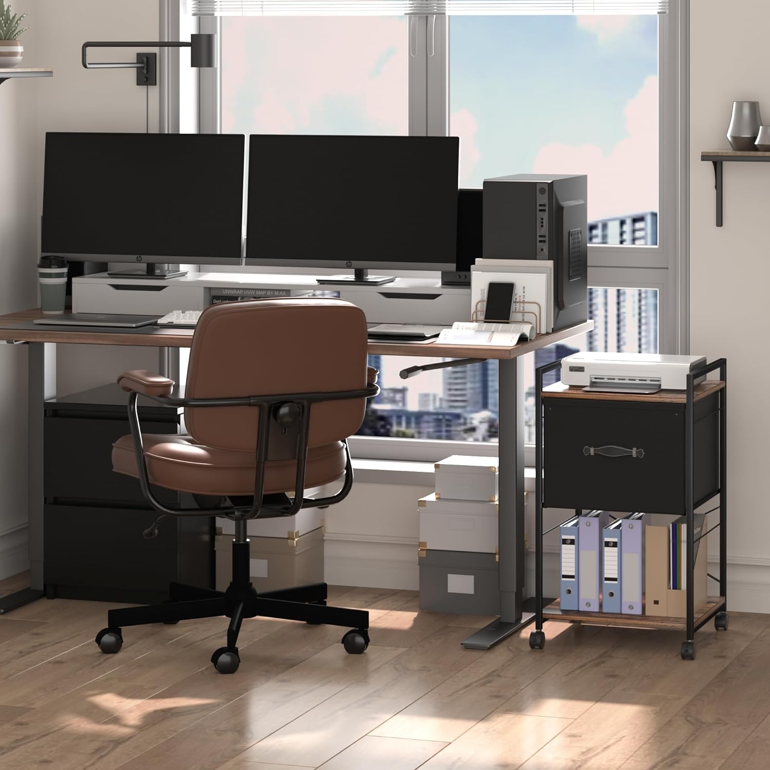 VECELO Mobile Vertical Filing Cabinet, Rolling Printer Shelf with Handle - VECELO