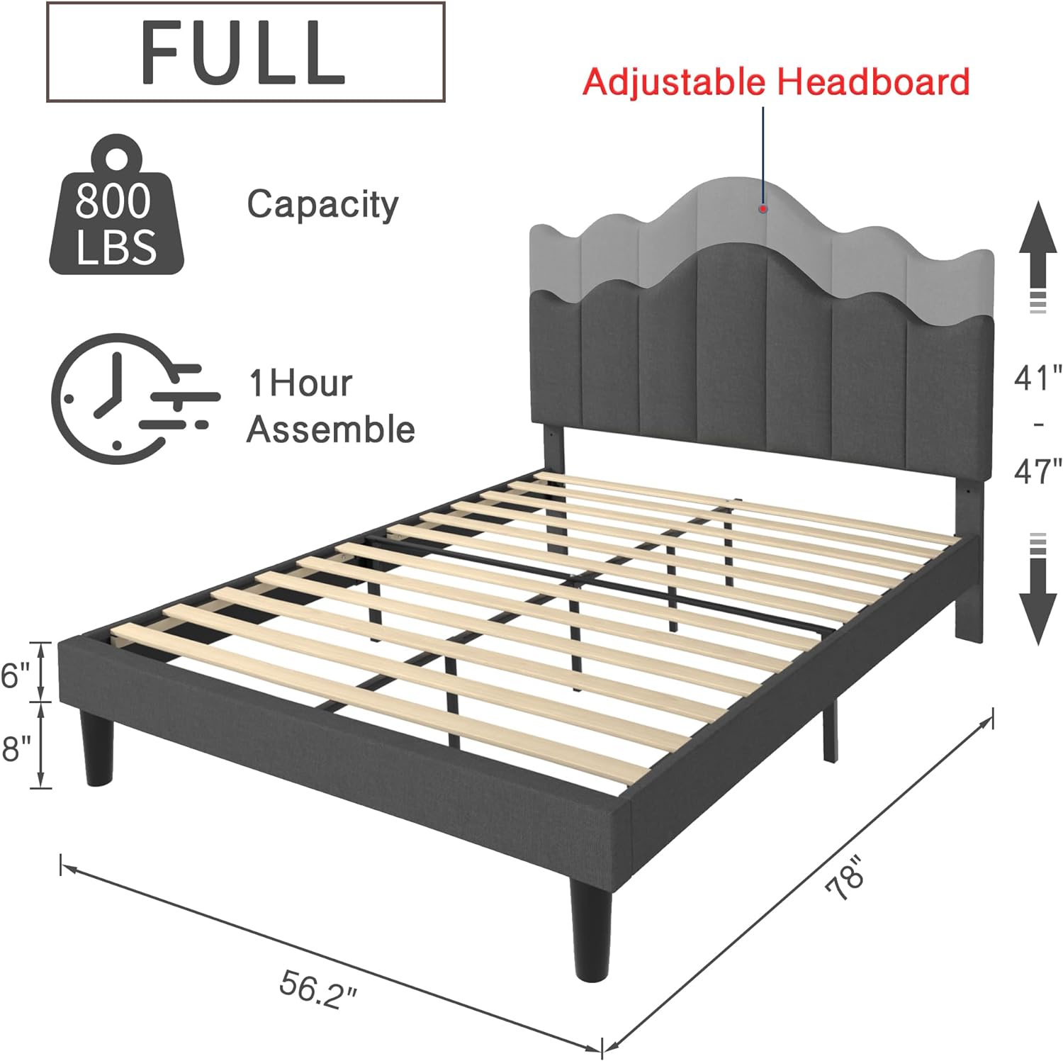 VECELO Upholstered Platform Bed,Mattress Foundation with Headboard - VECELO