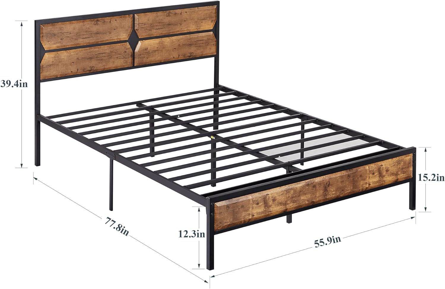 VECELO Metal Bed Frame Platform with Wooden Headboard&Footboard Mattress Foundation - VECELO