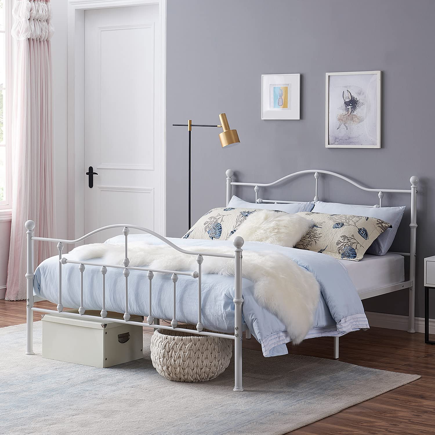VECELO Classical Black Bed Frame Metal Platform Mattress Foundation with Headboard & Footboard - VECELO