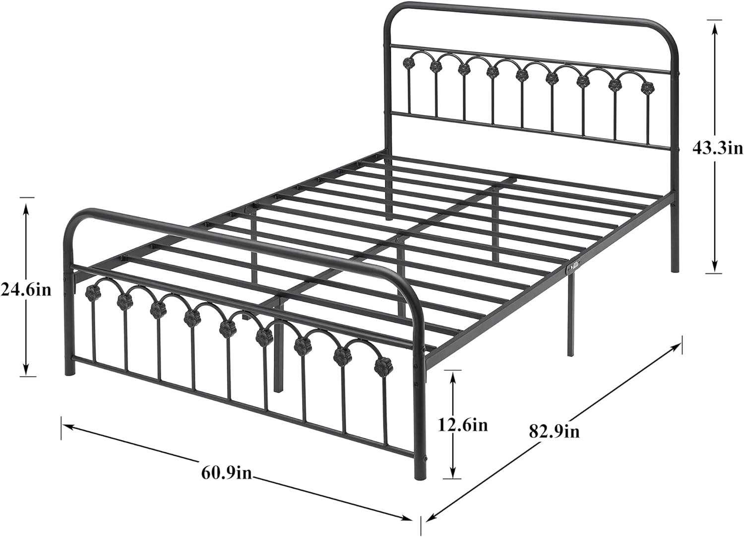 VECELO Metal Bed Frame/Mattress Foundation with Vintage Flower Headboard & Footboard - VECELO