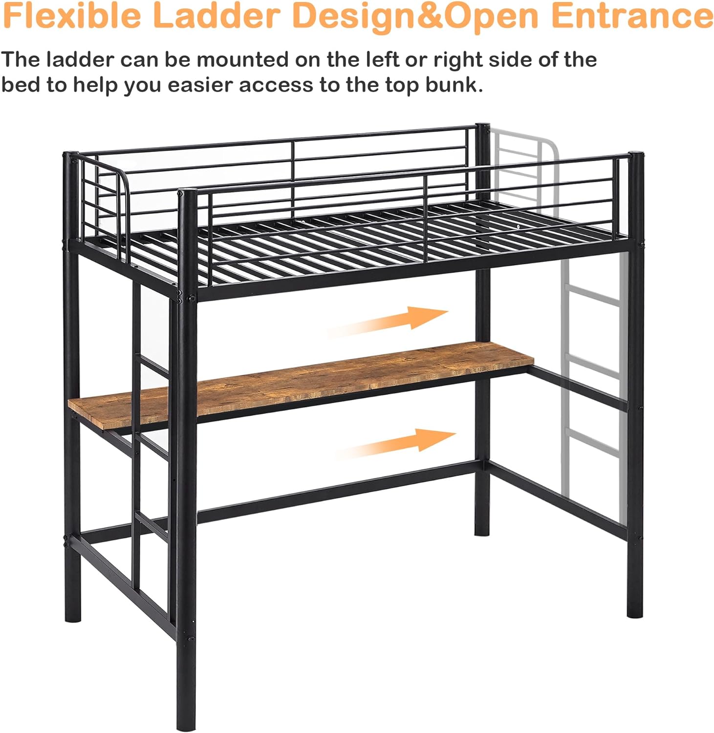 VECELO Metal Twin Size Loft Bed with Desk - VECELO