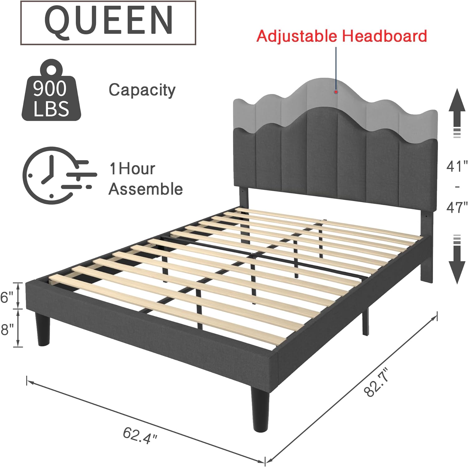 VECELO Upholstered Platform Bed,Mattress Foundation with Headboard - VECELO
