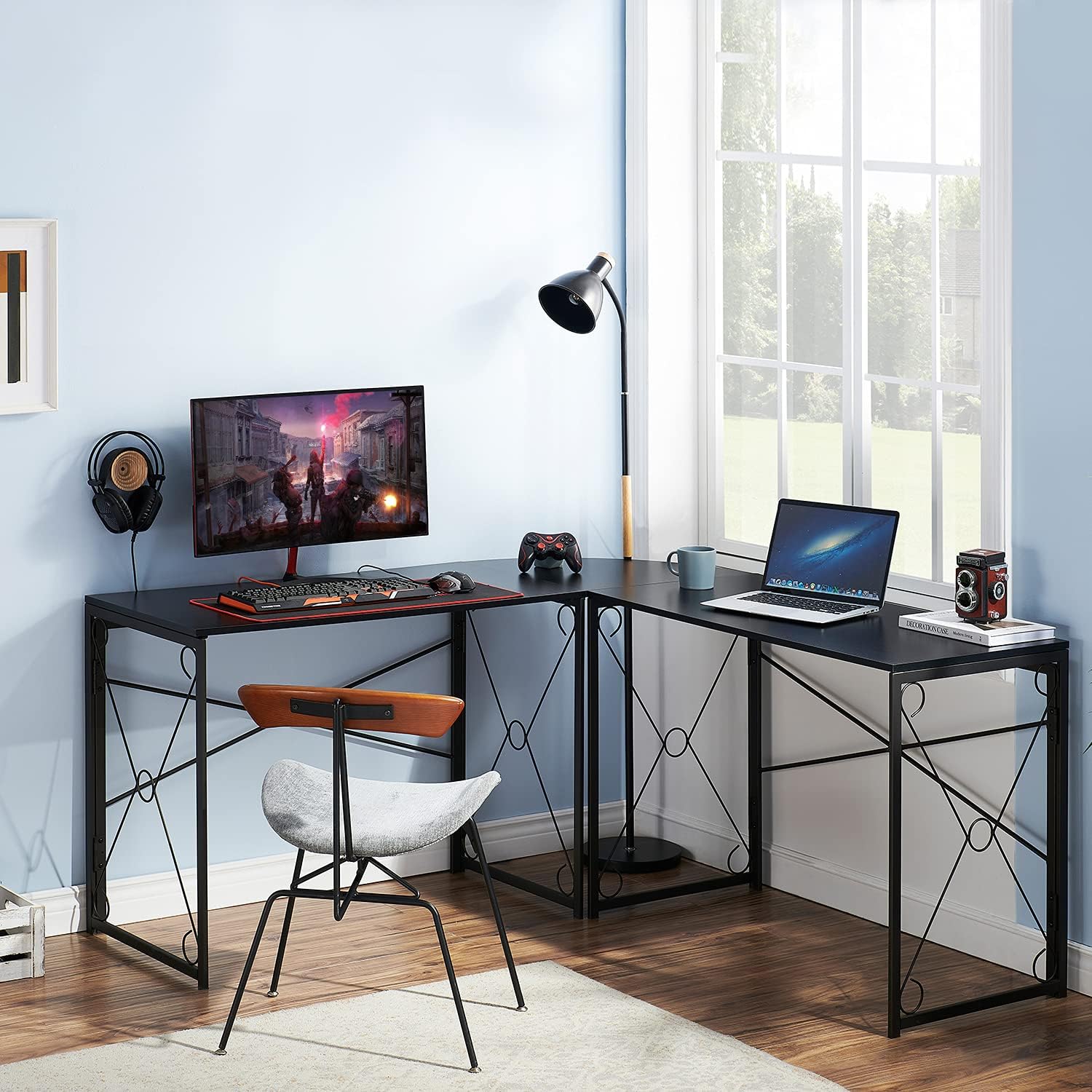 VECELO L Shaped Large Computer Corner Desk Industrial Home Office Workstation - VECELO