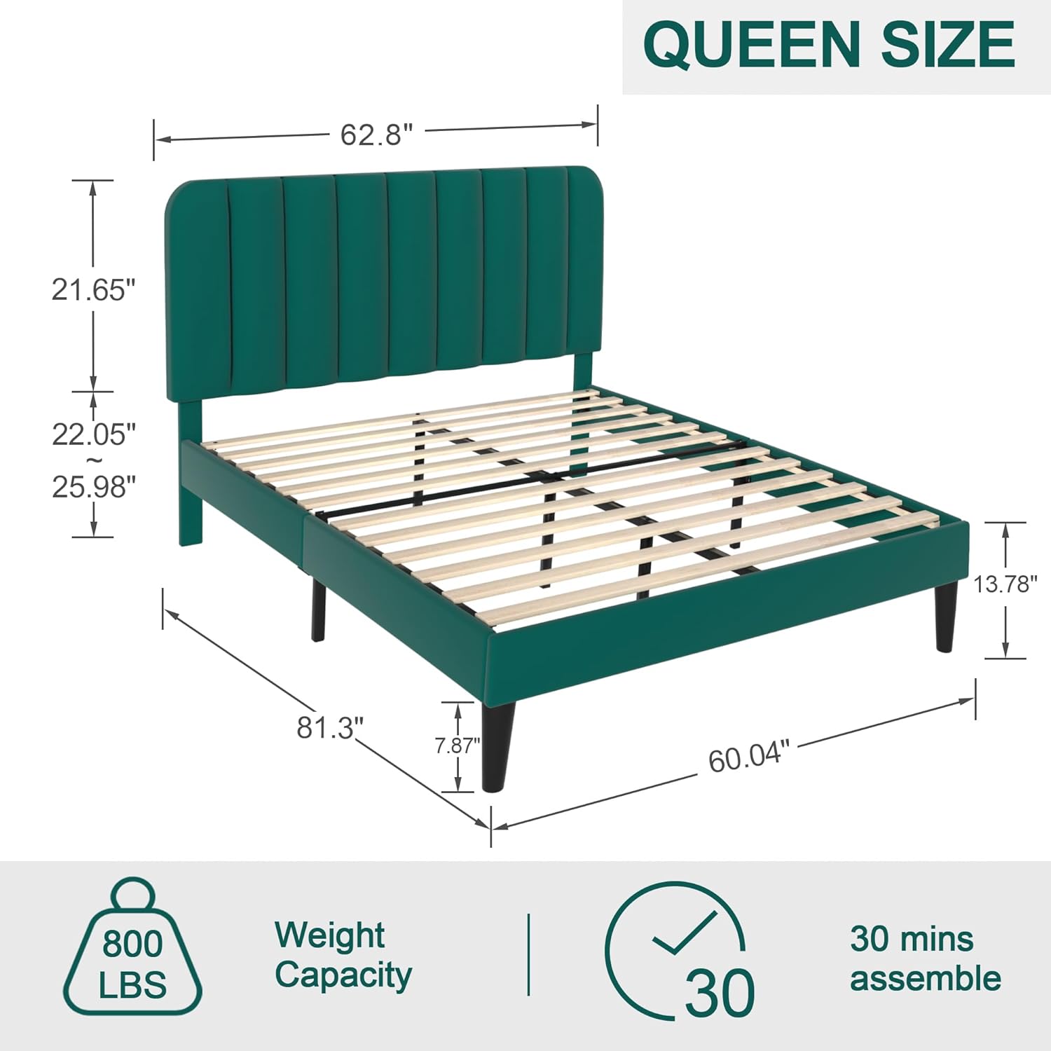 VECELO Upholstered Platform bedframe with Adjustable Headboard - VECELO