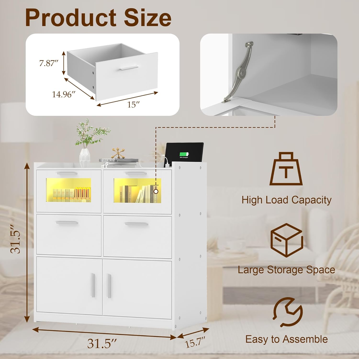 VECELO Dresser for Bedroom Chest of 4 Drawers/6 Drawer with Adjustable LED Lights - VECELO