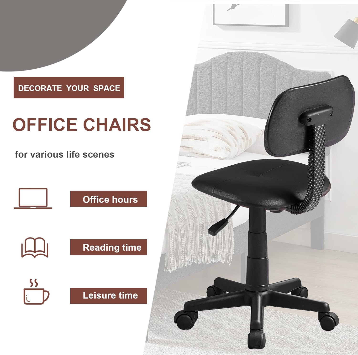 VECELO Armless Home Office Chair Low-Back Height Adjustable Stools - VECELO