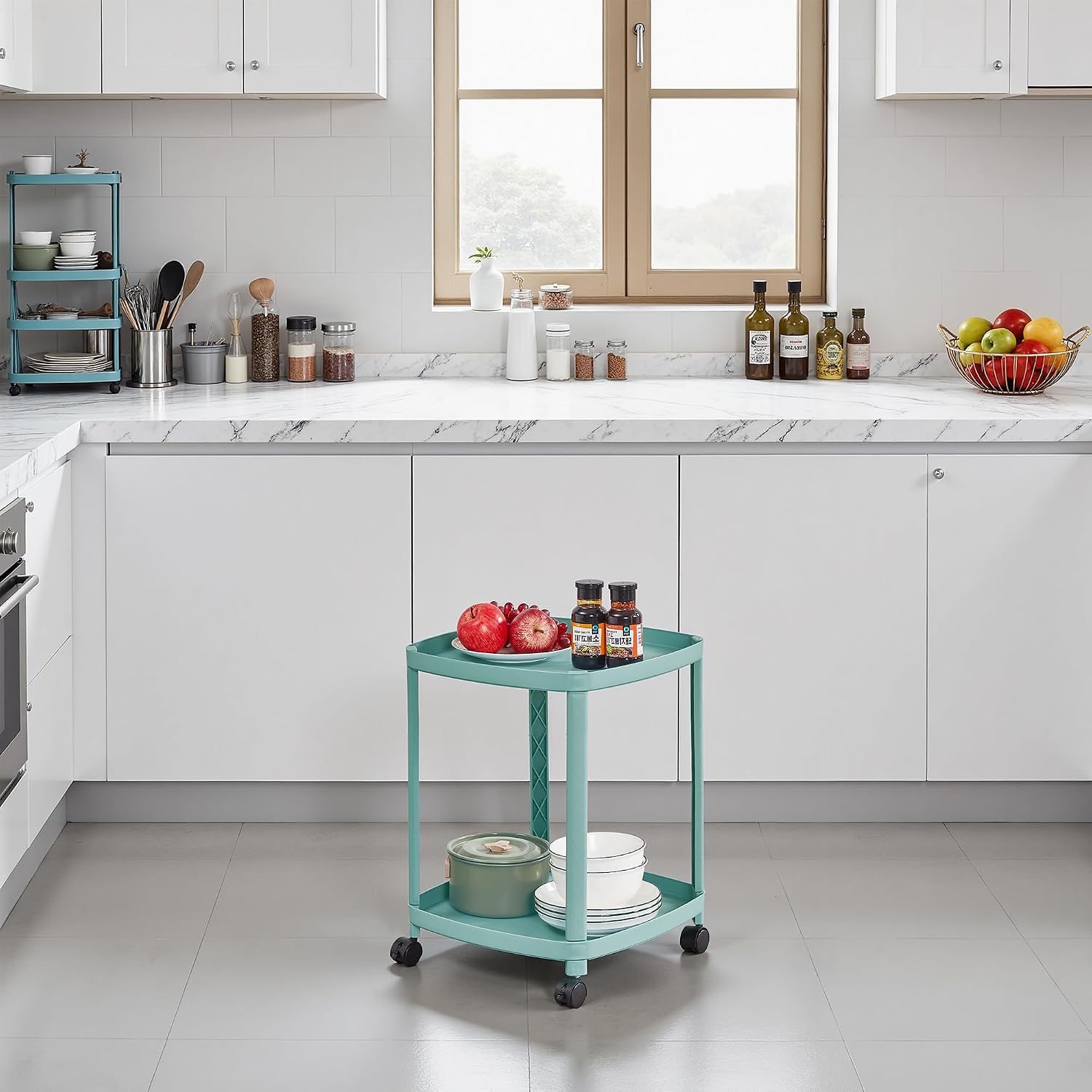 VECELO Rolling End Side Table with Lockable Wheels