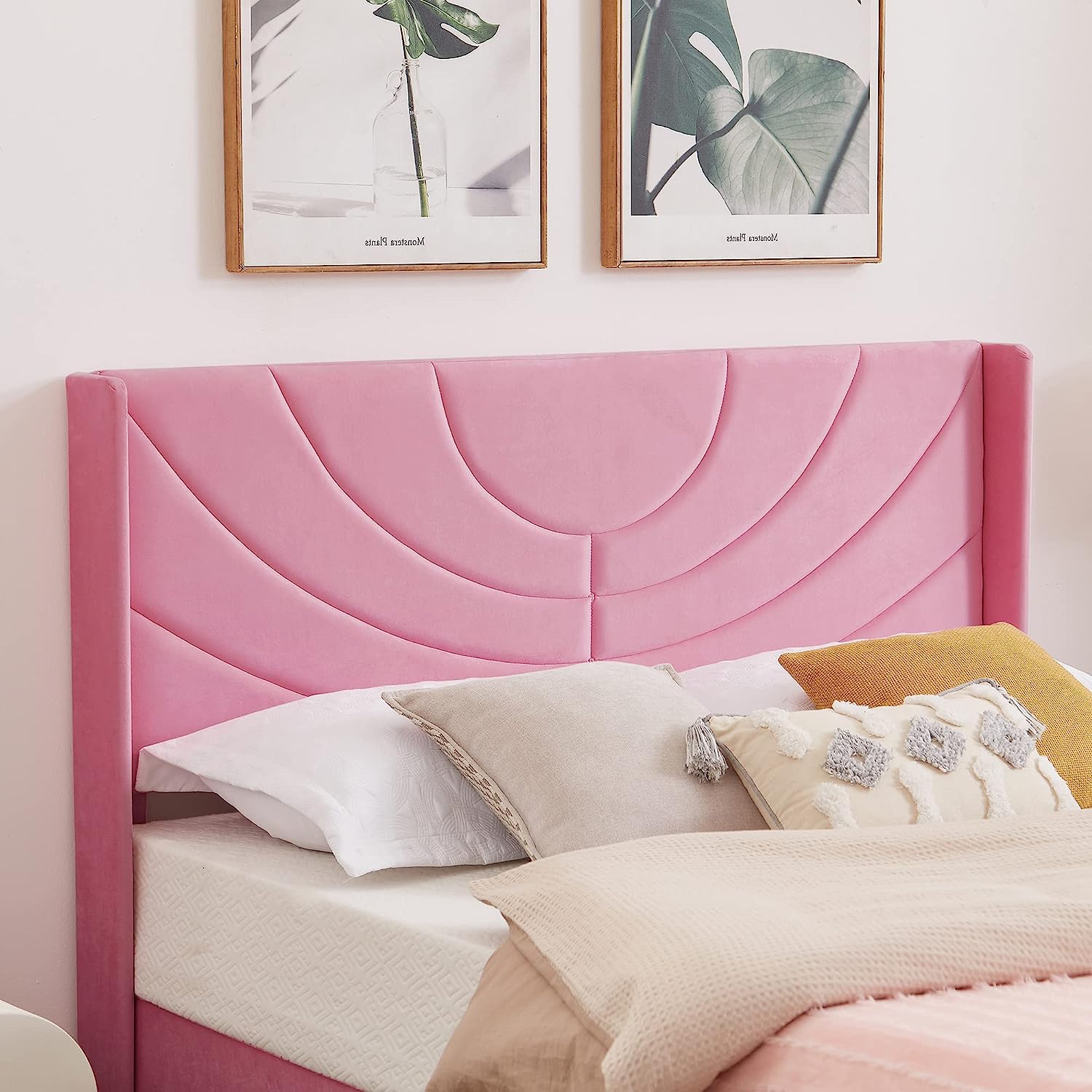 VECELO Upholstered Platform Bed Frame with Adjustable Fabric Headboard - VECELO