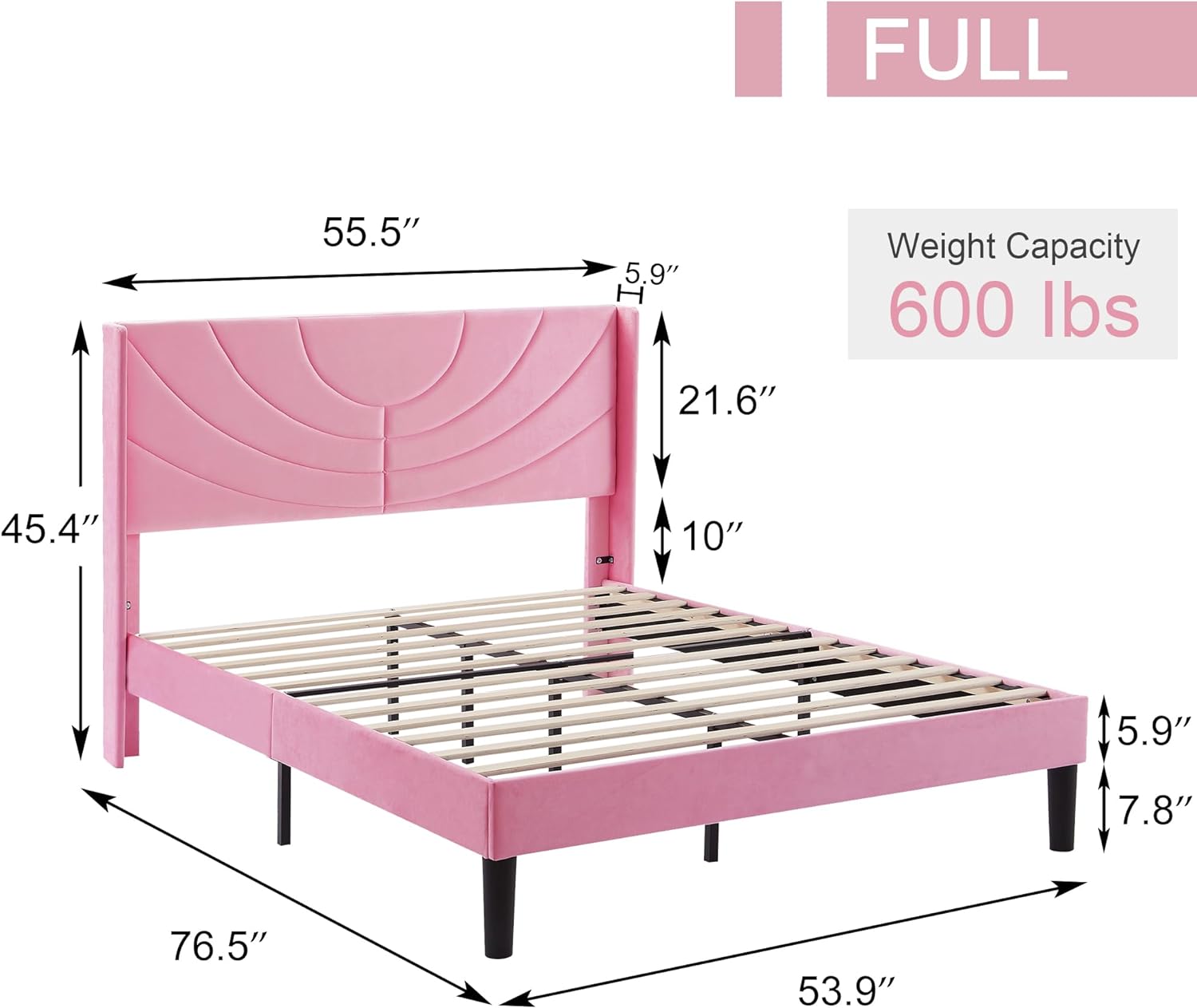 VECELO Upholstered Platform Bed Frame with Adjustable Fabric Headboard - VECELO