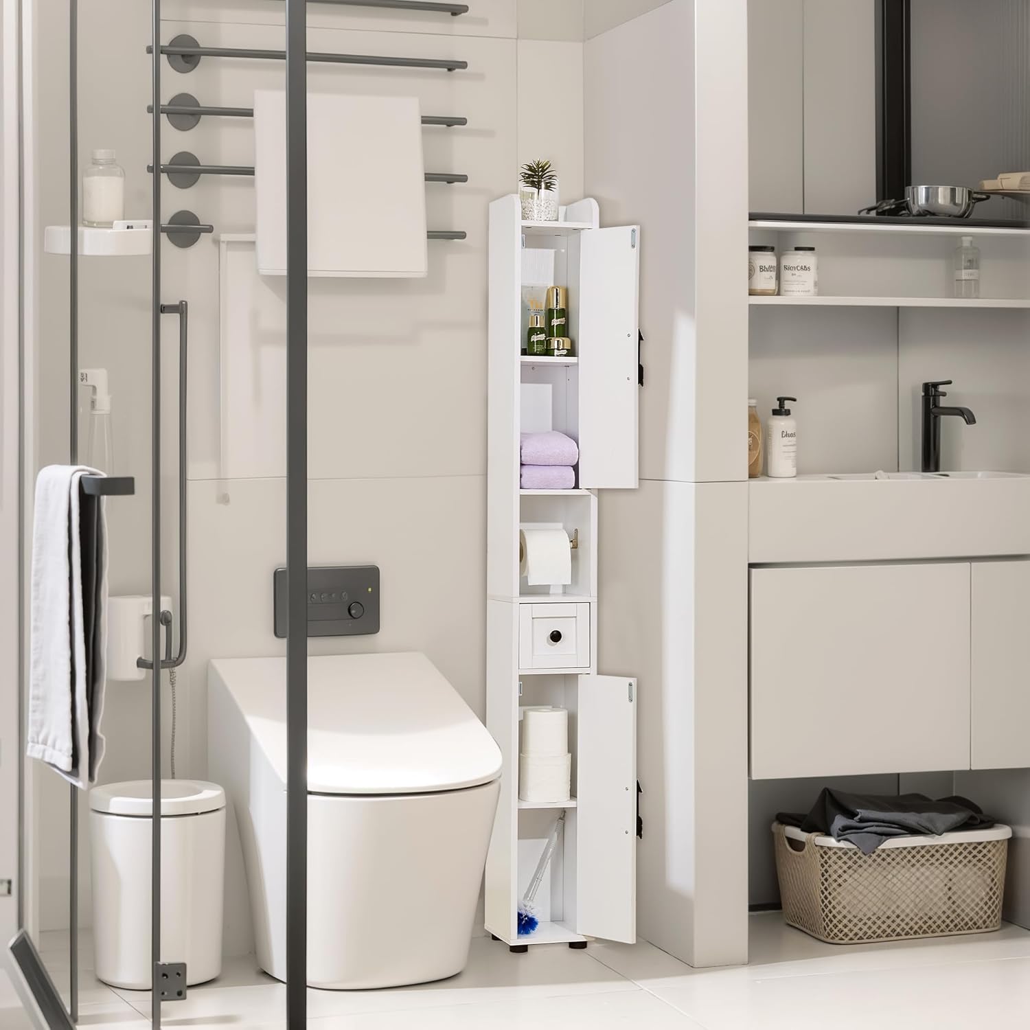 VECELO Bathroom Tall Cabinet with Adjustable Shelves - VECELO