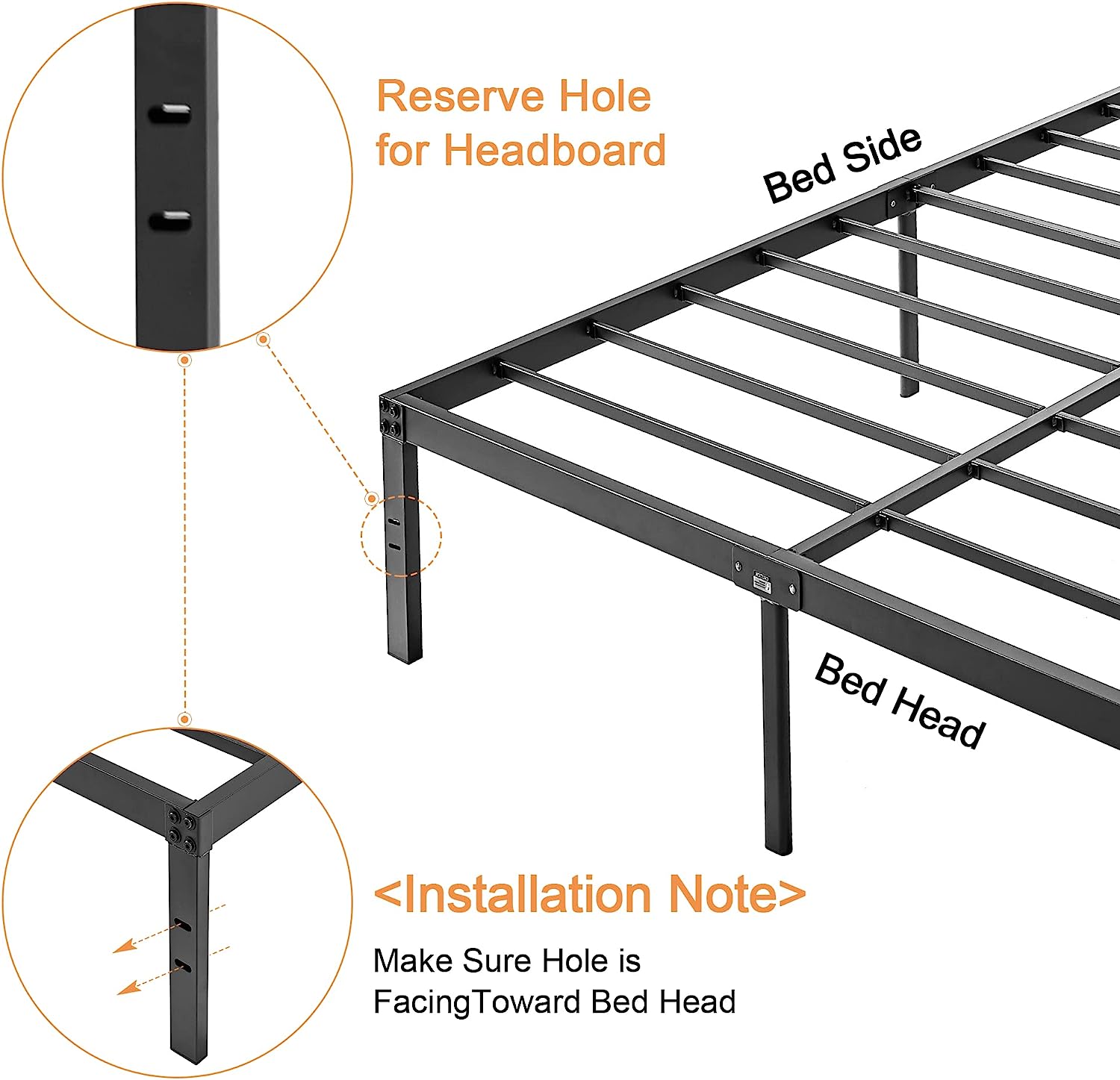 VECELO Metal Platform Bed Frame Heavy Duty Steel Slat, No Box Spring Needed - VECELO