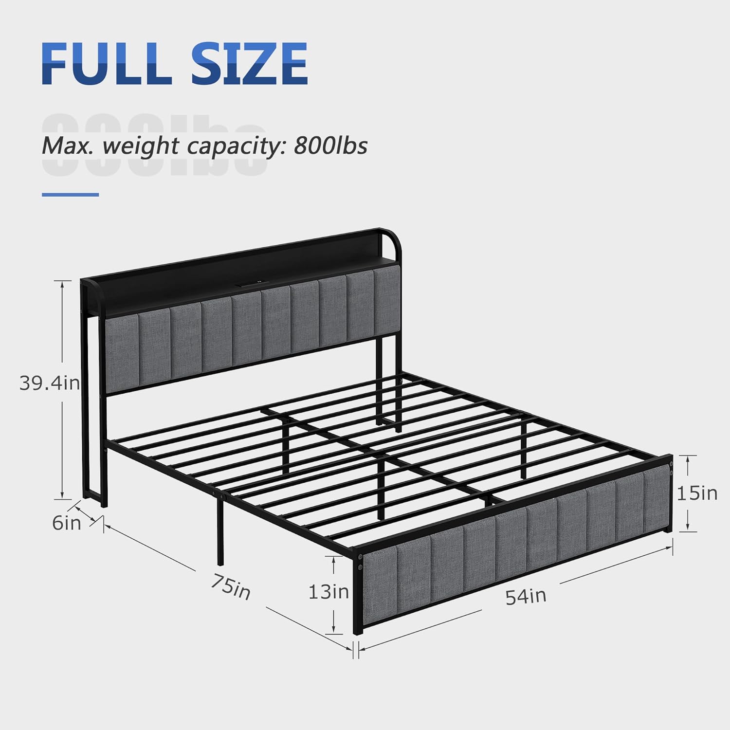 VECELO Twin Bed Frame, Storage Upholstered Headboard with Charging Station - VECELO