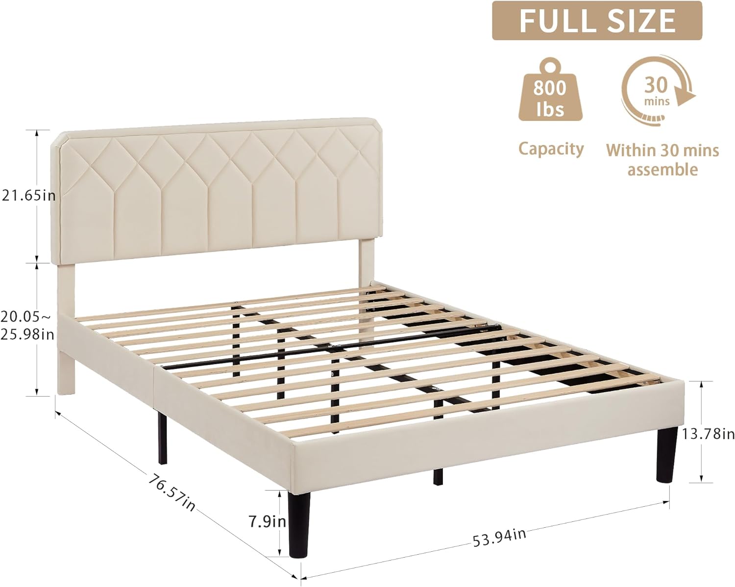 VECELO Premium Leather Upholstered Platform Bed Frame - VECELO