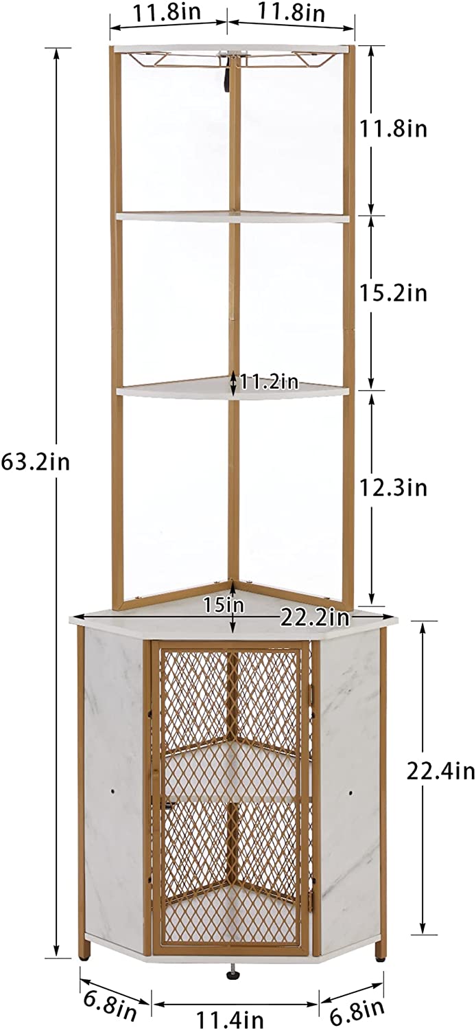VECELO Corner Cabinet, Tall Storage Shelf Bookshelf Display Shelves Rack - VECELO