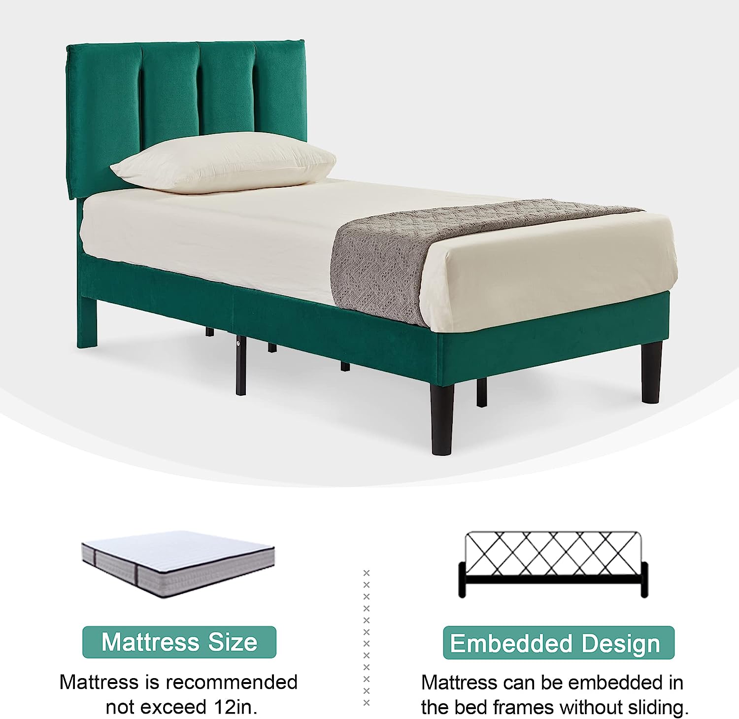 VECELO Modern Upholstered Platform Bedframe, Adjustable Headboard - VECELO