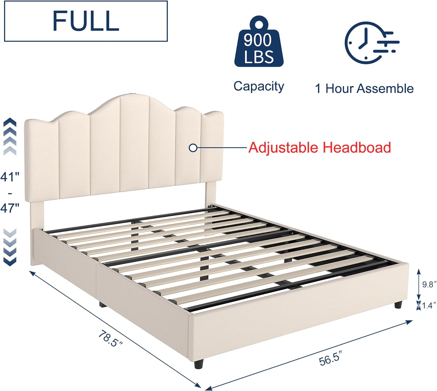 VECELO Upholstered Platform Bed Frame with Type-C & USB Charging Stations - VECELO